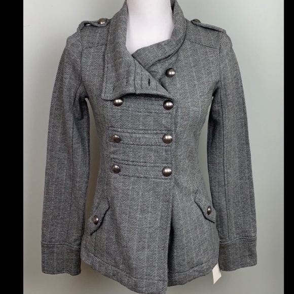 Nordstrom Rubbish Gray Double Breasted Military Style soft cotton Jacket Blazer - Picture 1 of 10